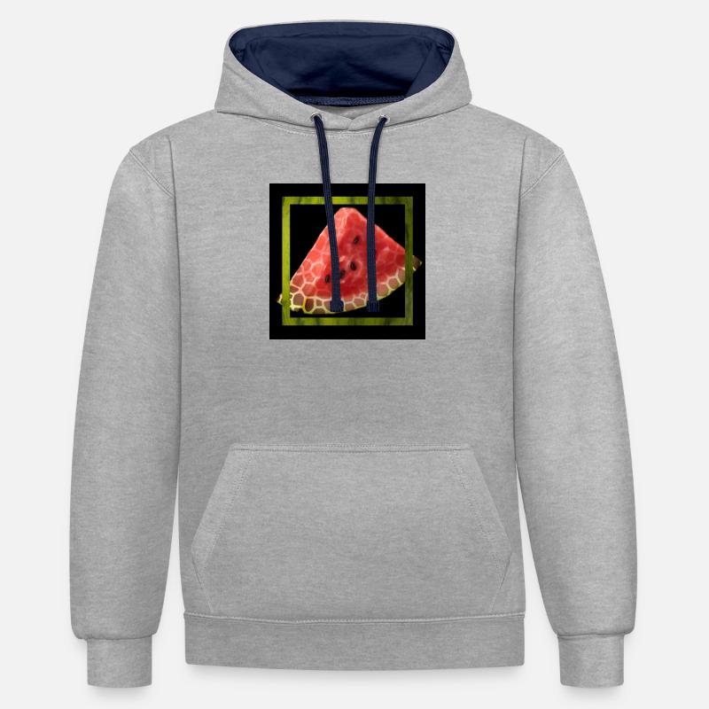 Pastèque abstraite - Sweat à capuche contrasté - gris chiné/bleu marine