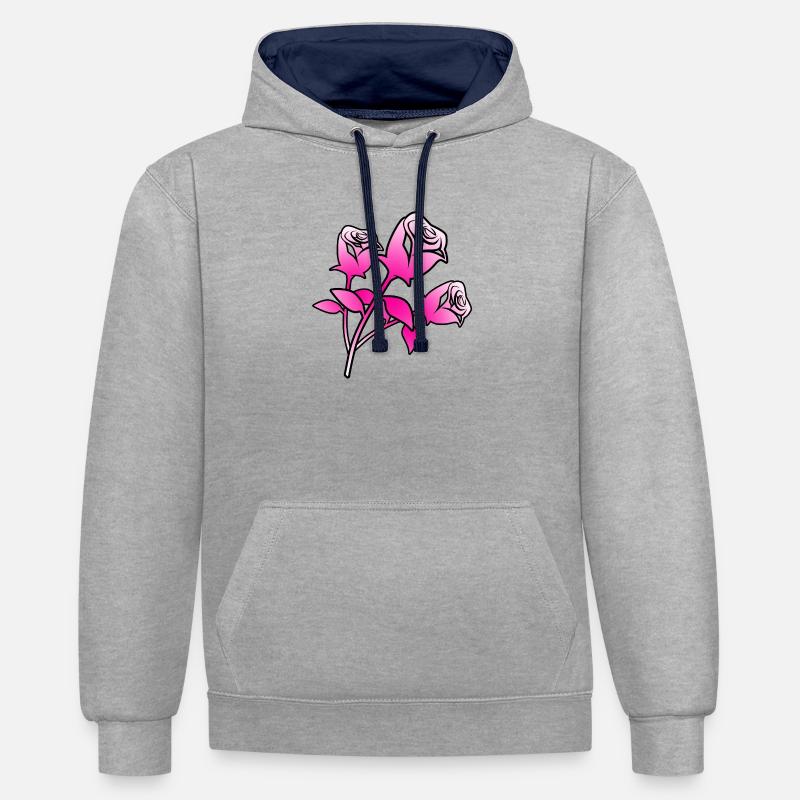 Roses - Sweat à capuche contrasté - gris chiné/bleu marine