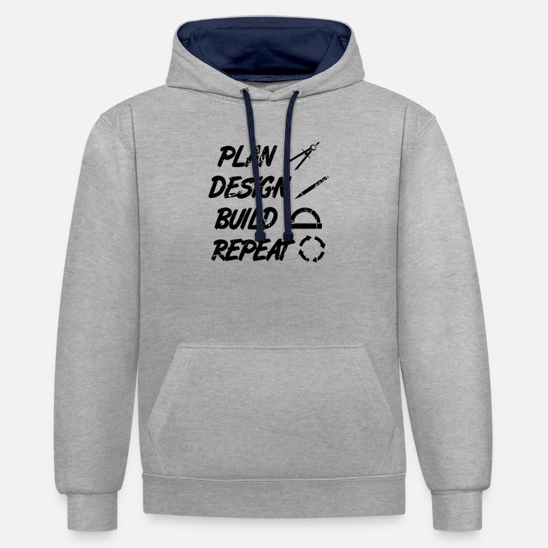 Planifier, Construire, Répéter - Sweat à capuche contrasté - gris chiné/bleu marine