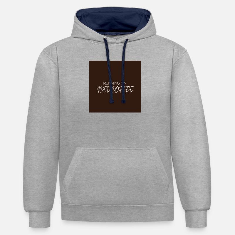 "RUNNING ON ICED COFFEE" Graphic Tee Design - Sweat à capuche contrasté - gris chiné/bleu marine