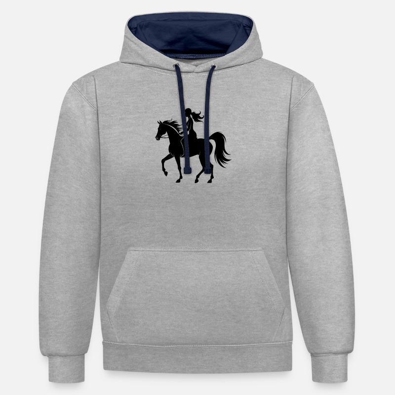 Cheval équestre - Sweat à capuche contrasté - gris chiné/bleu marine