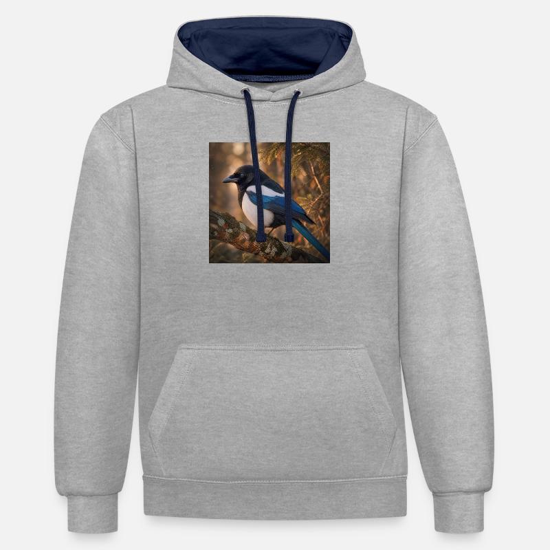 Patinez dans la forêt - Sweat à capuche contrasté - gris chiné/bleu marine