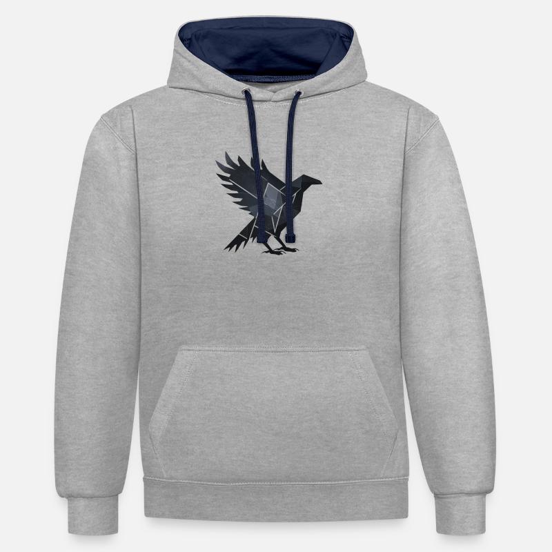 Corbeau noir - Sweat à capuche contrasté - gris chiné/bleu marine
