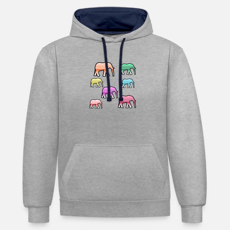 Éléphants - Sweat à capuche contrasté - gris chiné/bleu marine
