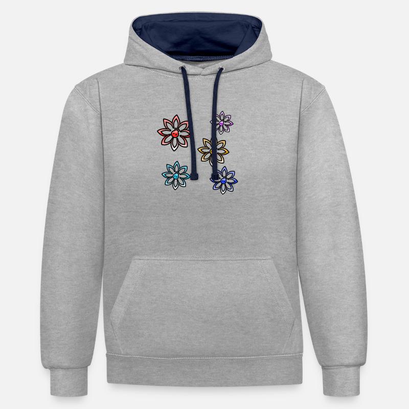 Fleur - Sweat à capuche contrasté - gris chiné/bleu marine