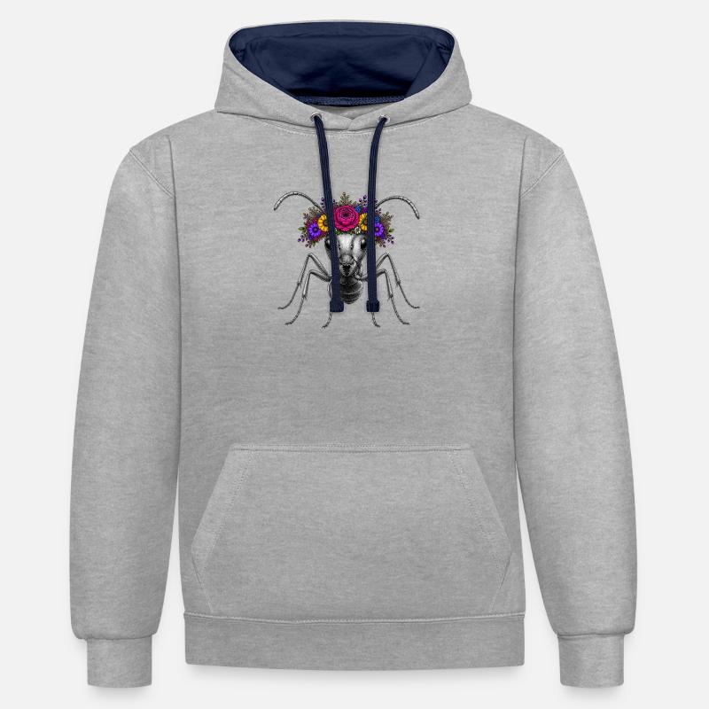Fourmi couronne fleurie - fourmi - Sweat à capuche contrasté - gris chiné/bleu marine