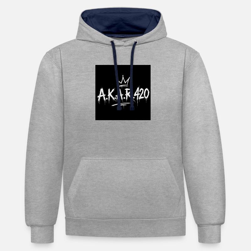 AKAR420 Couronne de graffiti - Sweat à capuche contrasté - gris chiné/bleu marine
