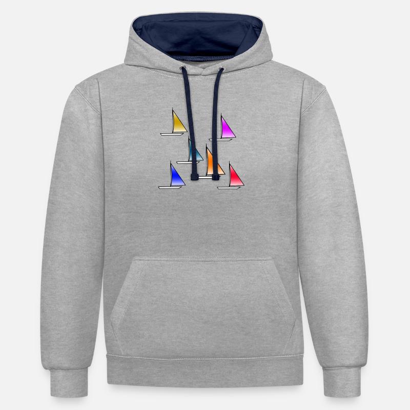 Voile - Sweat à capuche contrasté - gris chiné/bleu marine