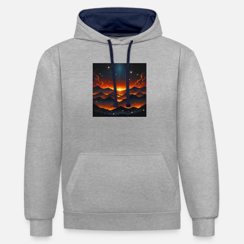 Coucher de soleil éclatant sur Bergen - Sweat à capuche contrasté - gris chiné/bleu marine