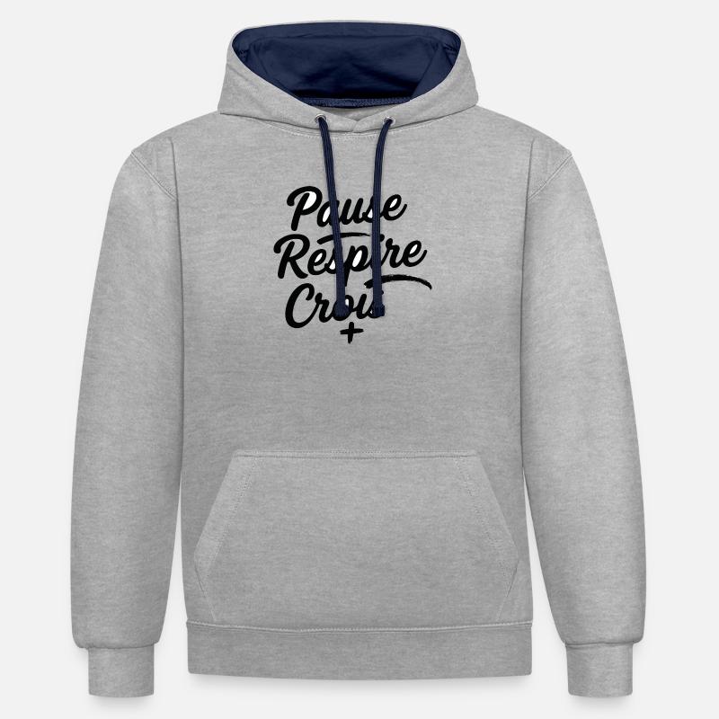 Pause Respire Crois Script - Sweat à capuche contrasté - gris chiné/bleu marine