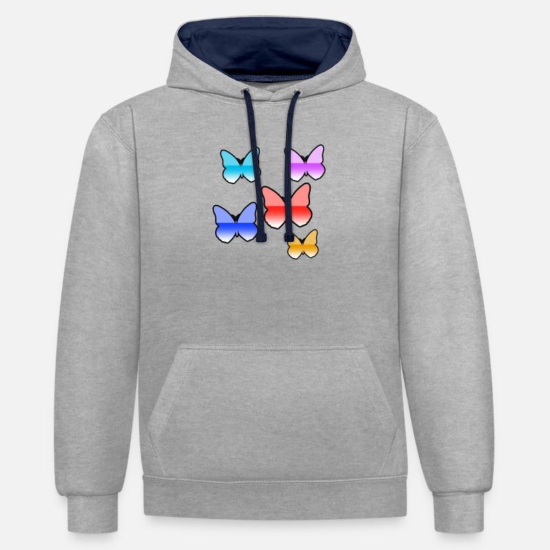 Papillons - Sweat à capuche contrasté - gris chiné/bleu marine