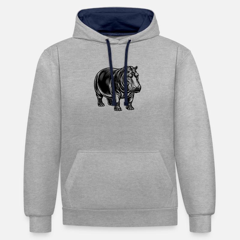 Hippopotame - Sweat à capuche contrasté - gris chiné/bleu marine