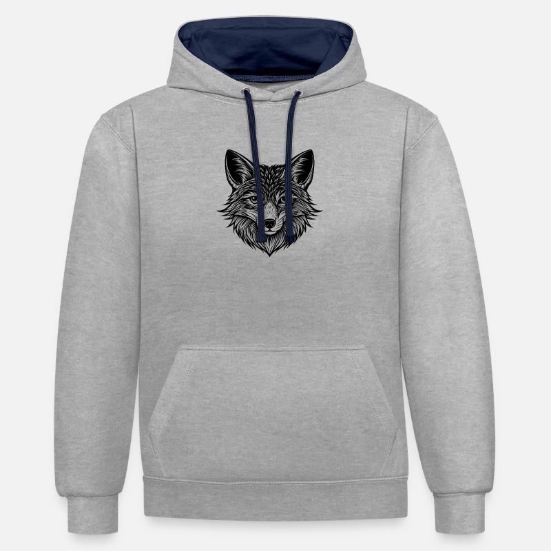 Visage de renard - Sweat à capuche contrasté - gris chiné/bleu marine