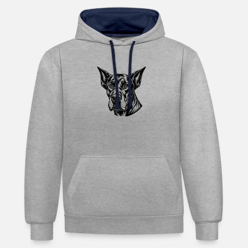 Chien dogue allemand - Sweat à capuche contrasté - gris chiné/bleu marine