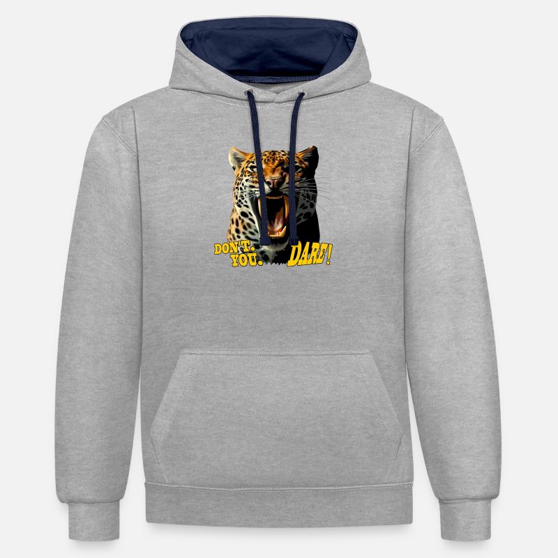 Leopard Roaring attack - Don't You Dare - Contrast hoodie - heather grey/navy