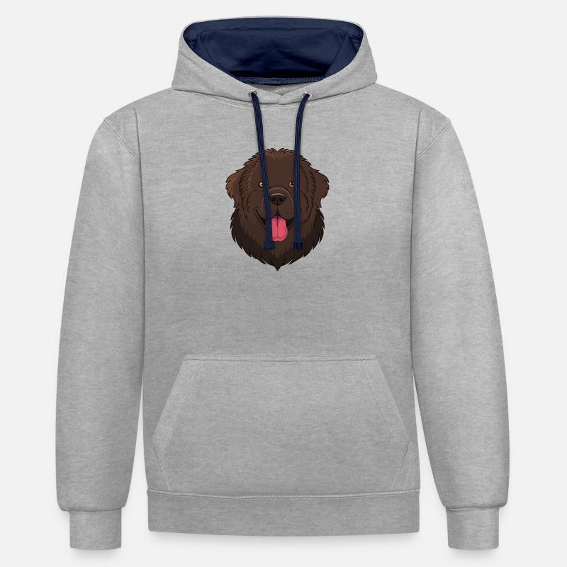 Terre-Neuve (portrait/bande dessinée) - Sweat à capuche contrasté - gris chiné/bleu marine