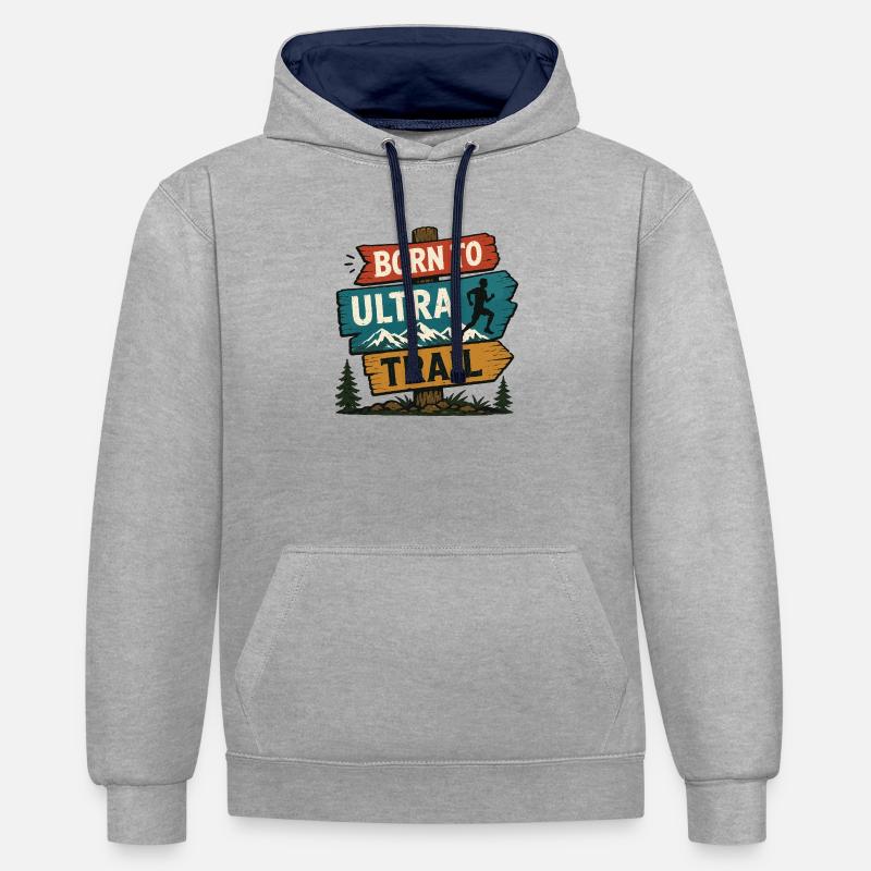 Né pour l’Ultra Trail - Sweat à capuche contrasté - gris chiné/bleu marine