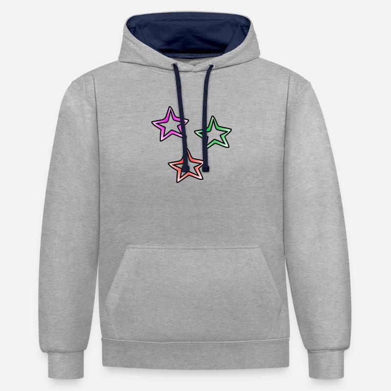 Étoiles - Sweat à capuche contrasté - gris chiné/bleu marine