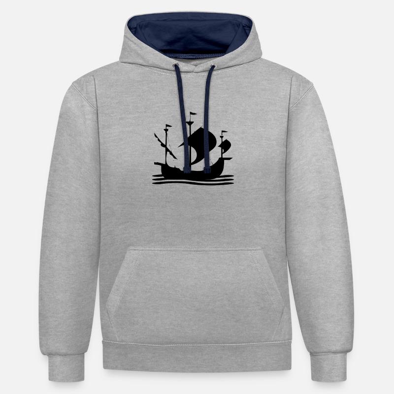 Voile - Sweat à capuche contrasté - gris chiné/bleu marine