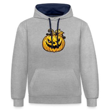 Kurbis Halloween Grusel - Kontrast-Hoodie - Grau meliert/Navy - Vorne - Liana (172cm) & Jaron (178cm)