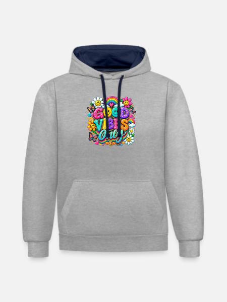 Good Vibes Only Rainbow - Kontrast-Hoodie - Grau meliert/Navy