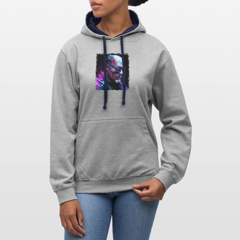 Alter High Tech Cyborg oder Android im Neonlicht Kontrast-Hoodie