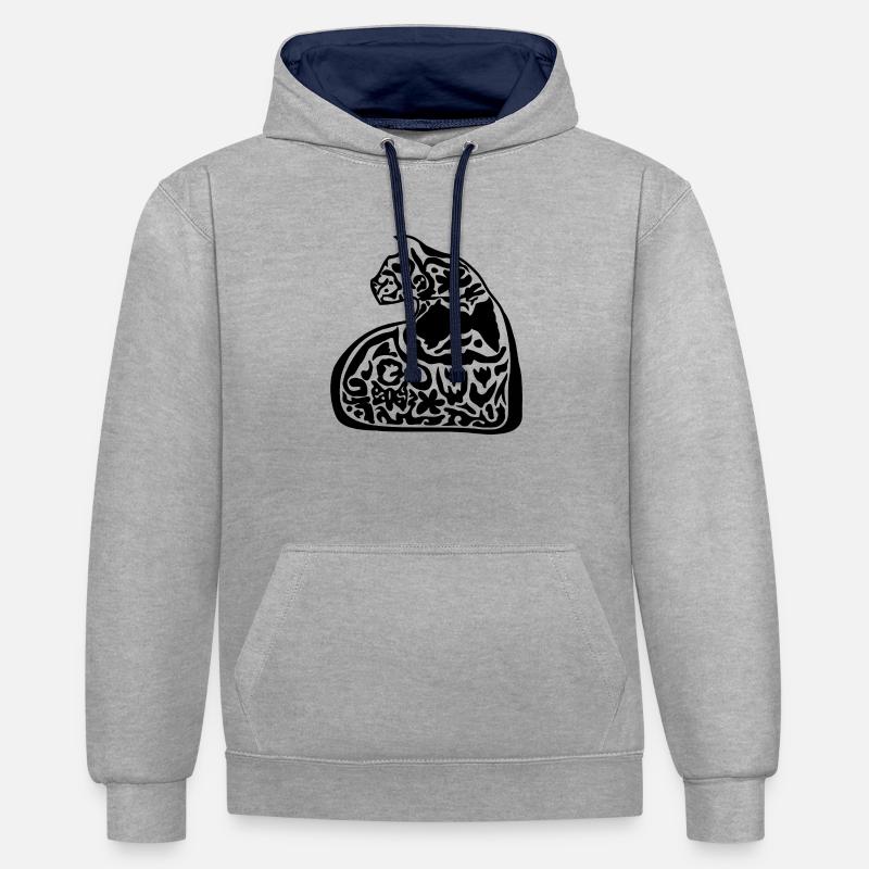 Forme de chat élégante - Sweat à capuche contrasté - gris chiné/bleu marine