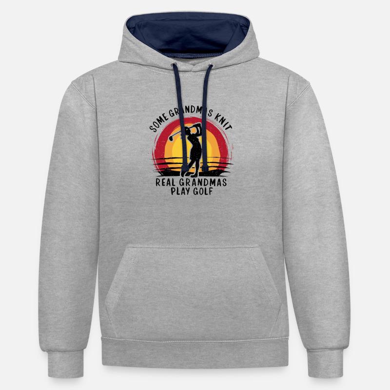 Golfende Großmutter – echte Power! - Kontrast-Hoodie - Grau meliert/Navy