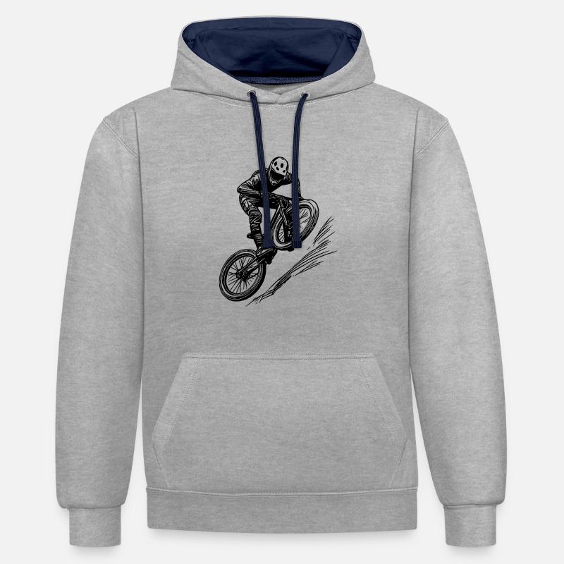 VTT avec vélo de descente - Sweat à capuche contrasté - gris chiné/bleu marine