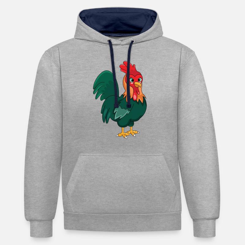 Le coq - Sweat à capuche contrasté - gris chiné/bleu marine