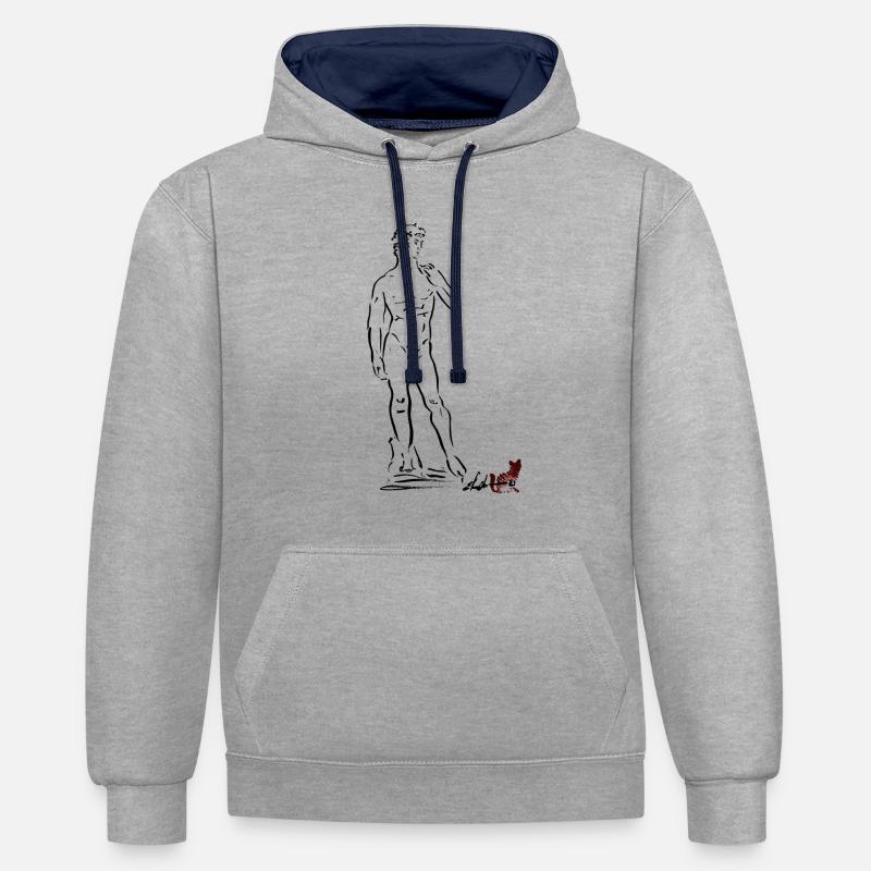 LE DAVID DE MICHEL-ANGE - Sweat à capuche contrasté - gris chiné/bleu marine