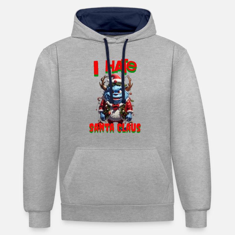 Je déteste le pere noel - Sweat à capuche contrasté - gris chiné/bleu marine