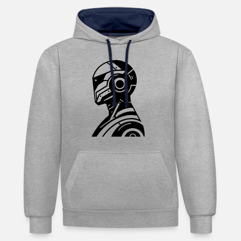 Robot - Sweat à capuche contrasté - gris chiné/bleu marine