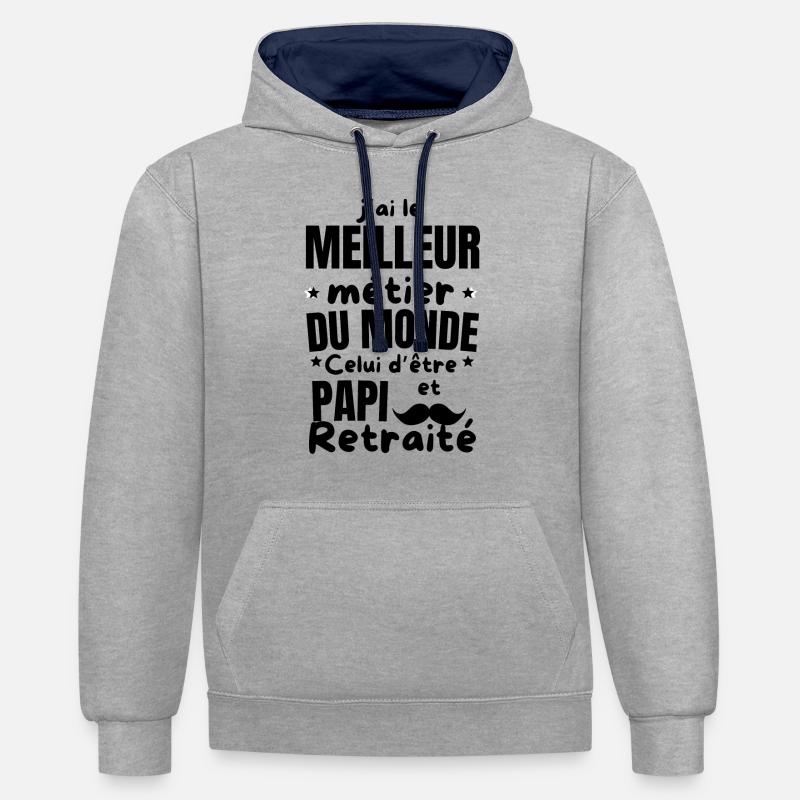 PAPI retraité - Sweat à capuche contrasté - gris chiné/bleu marine