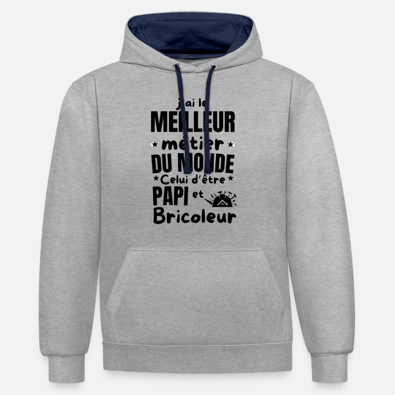 PAPI BRICOLEUR - Sweat à capuche contrasté - gris chiné/bleu marine