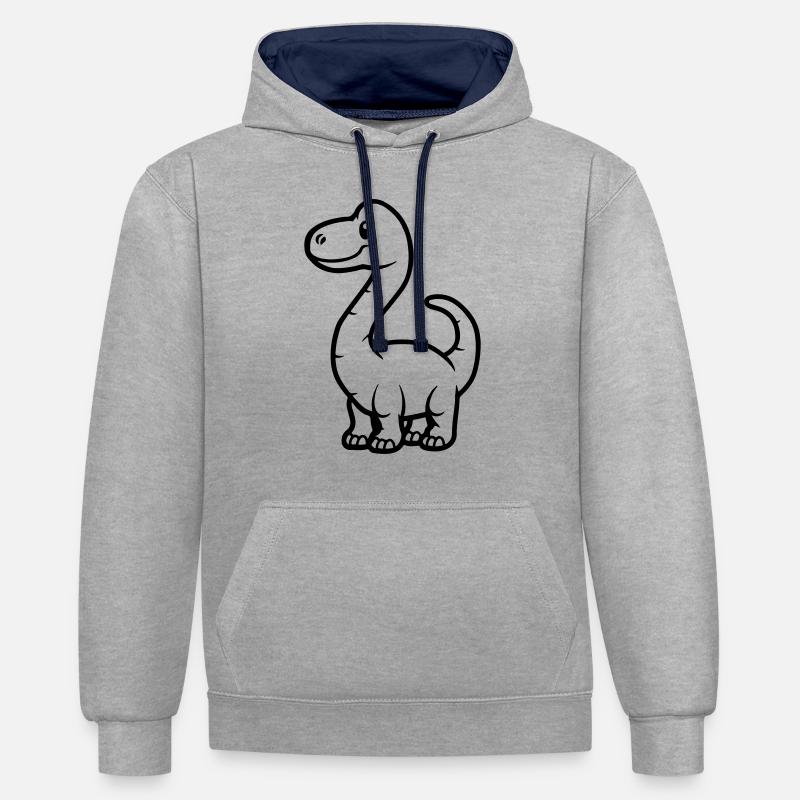 Dinosaure Brontosaure - Sweat à capuche contrasté - gris chiné/bleu marine