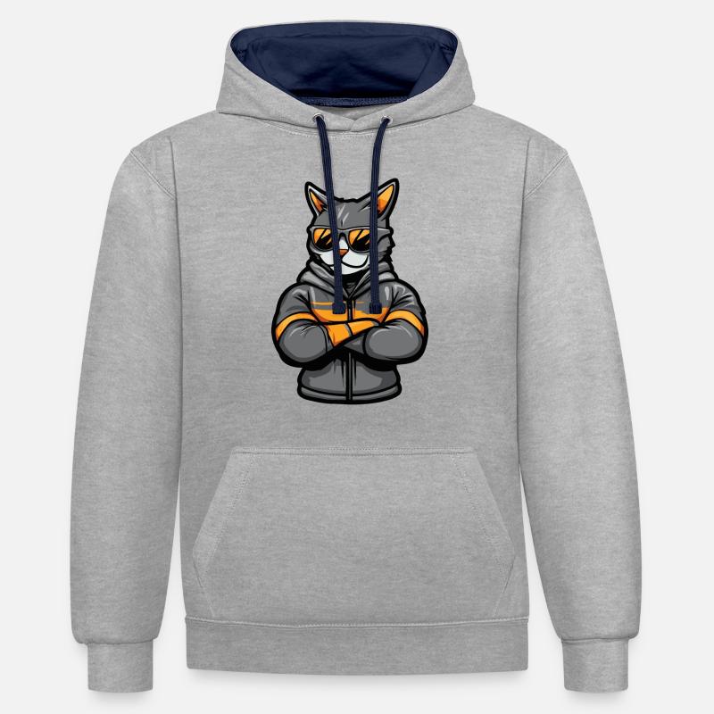 Bande dessinée Chat - Sweat à capuche contrasté - gris chiné/bleu marine