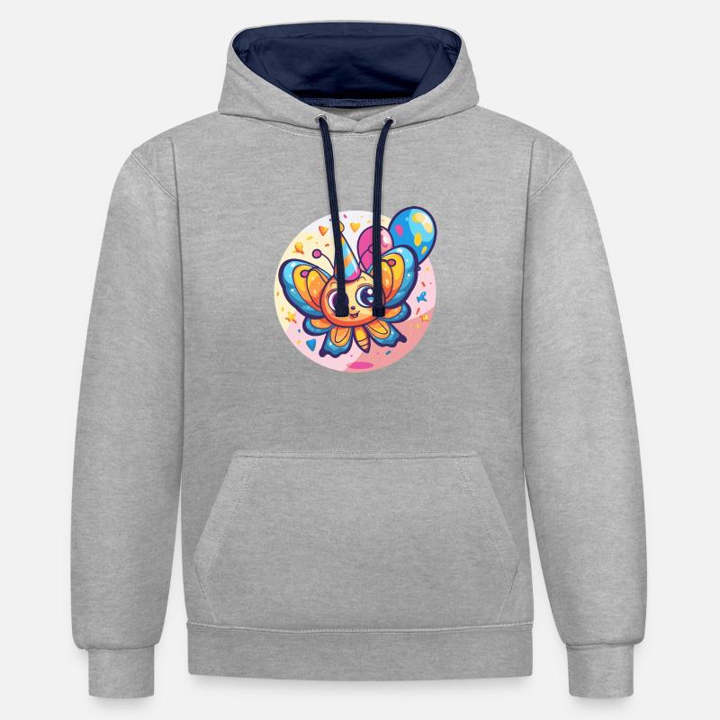 Papillon Anniversaire BD - Sweat à capuche contrasté - gris chiné/bleu marine