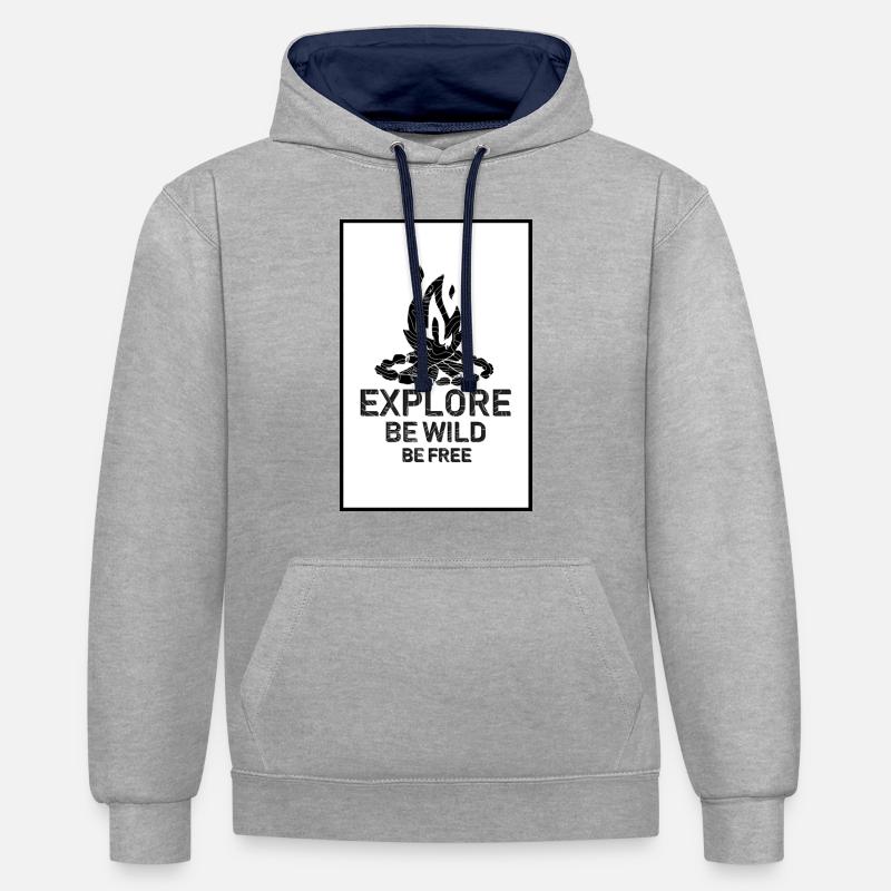 B Wild B Gratuit - Sweat à capuche contrasté - gris chiné/bleu marine