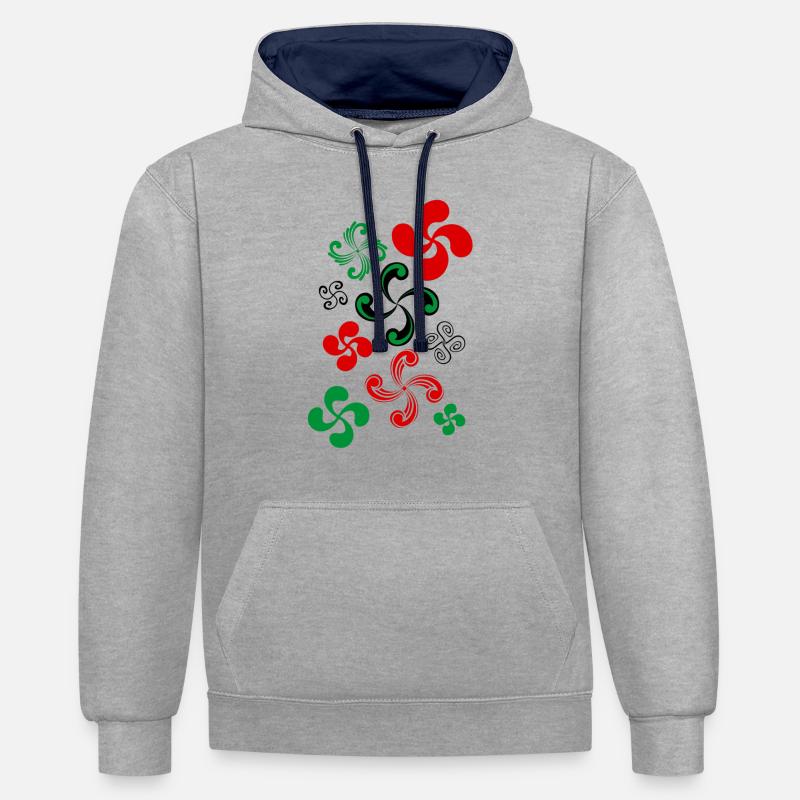 Lauburu croix Basque - Sweat à capuche contrasté - gris chiné/bleu marine