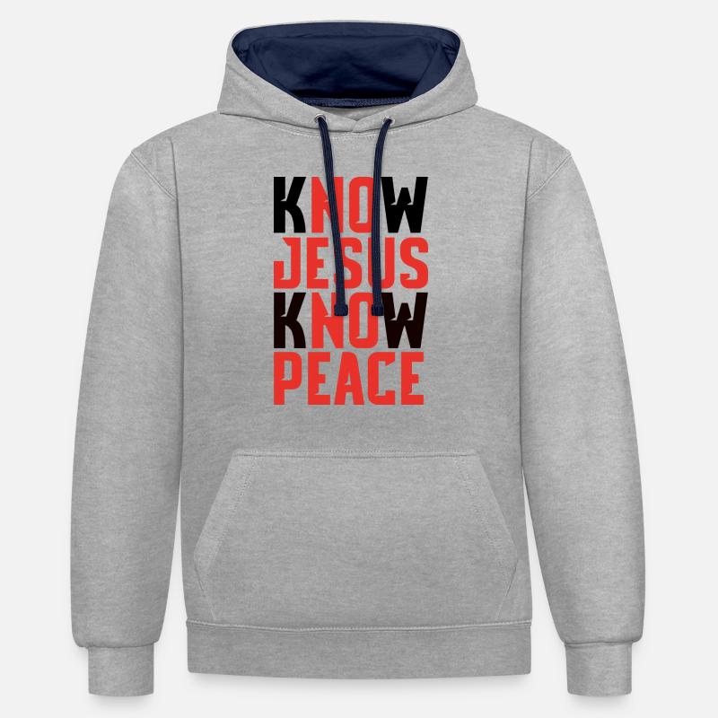 Know Jesus Know Peace - Sweat à capuche contrasté - gris chiné/bleu marine