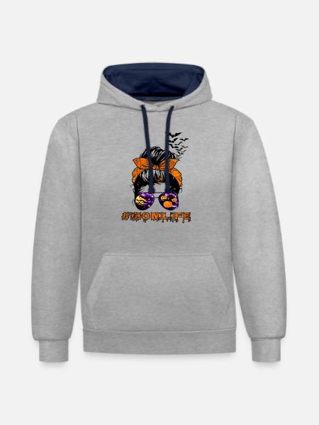 Mama Leben Halloween - Kontrast-Hoodie - Grau meliert/Navy