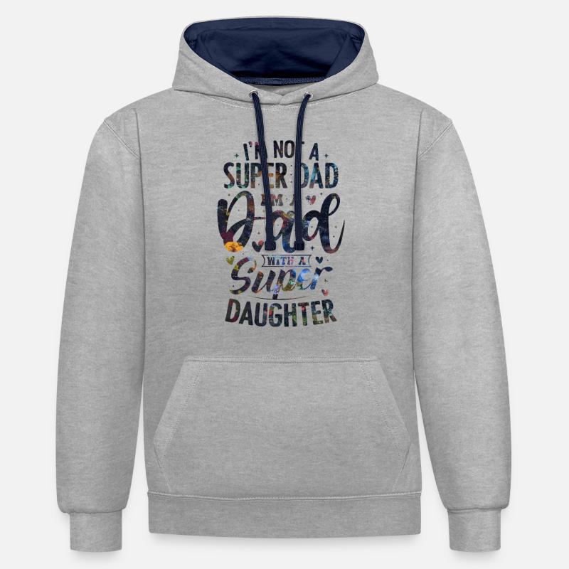 Citation de papa - Sweat à capuche contrasté - gris chiné/bleu marine