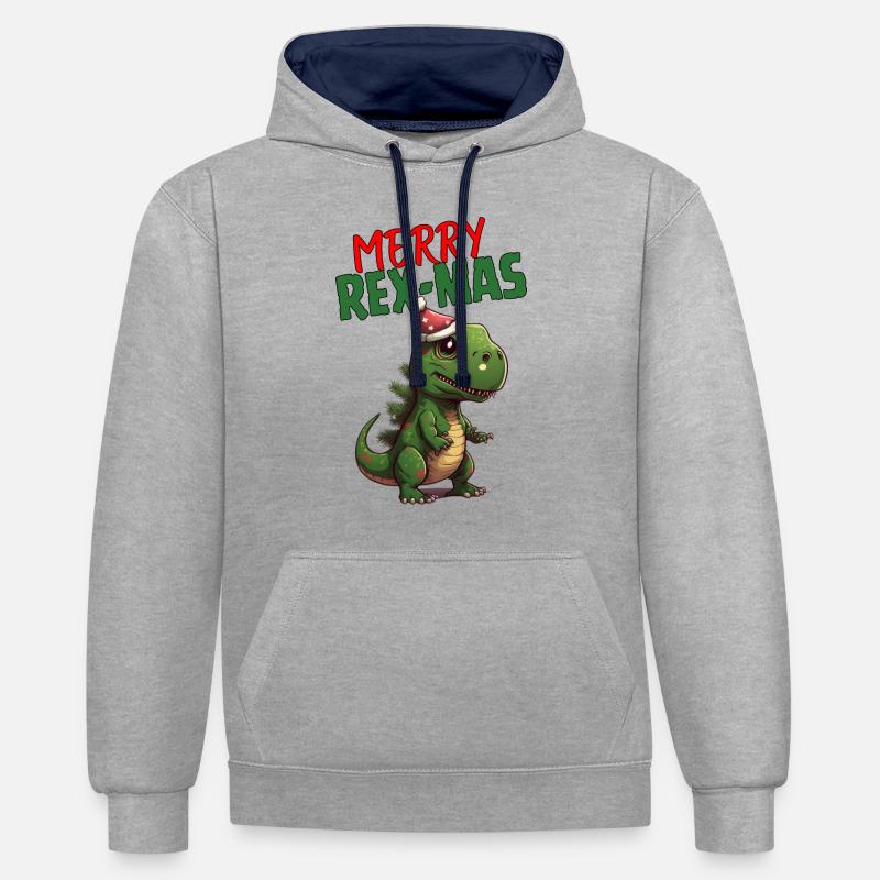 Joyeux Rex-Mas - Sweat à capuche contrasté - gris chiné/bleu marine