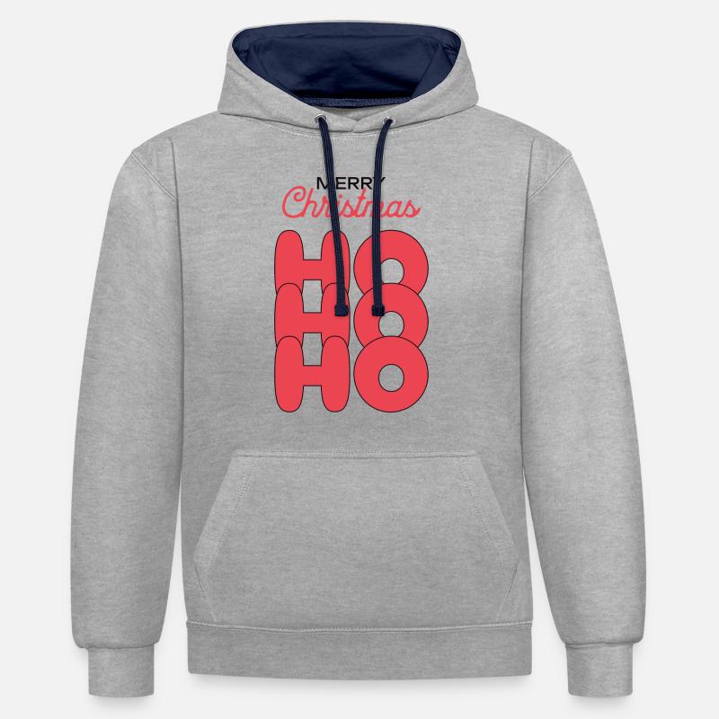 Joyeux Noël Hohoho - Sweat à capuche contrasté - gris chiné/bleu marine