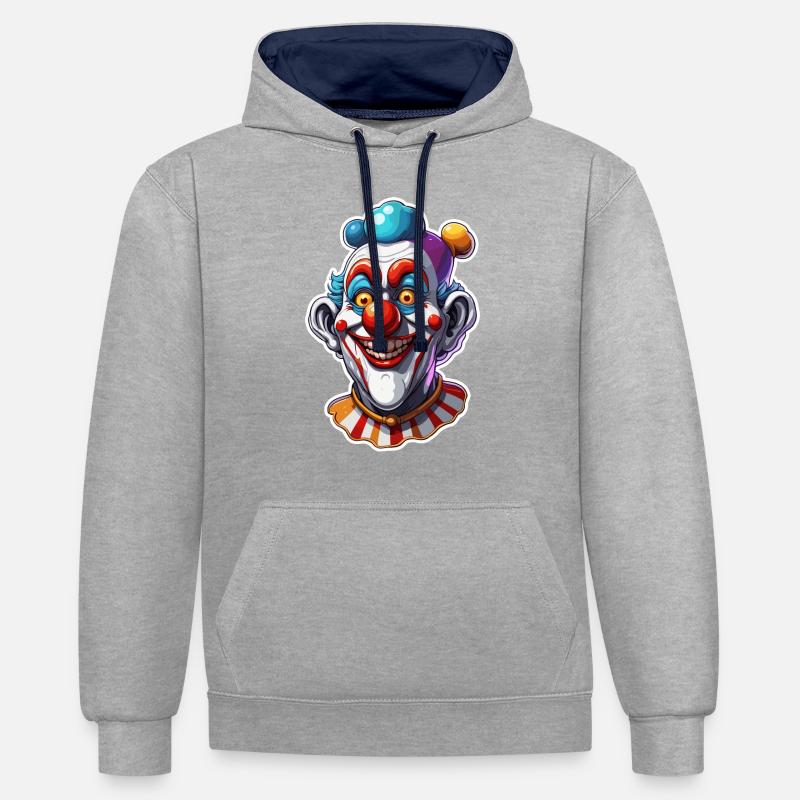 Clown / Cirque / Carnaval / Carnaval / Ludique - Sweat à capuche contrasté - gris chiné/bleu marine