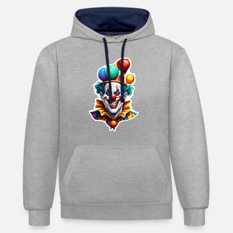 Clown / Cirque / Carnaval / Carnaval / Ludique - Sweat à capuche contrasté - gris chiné/bleu marine