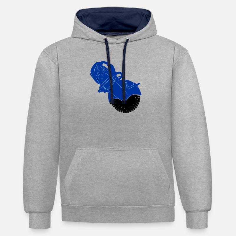 Pflastersteinsäge oder Steinsägemaschine - Kontrast-Hoodie - Grau meliert/Navy