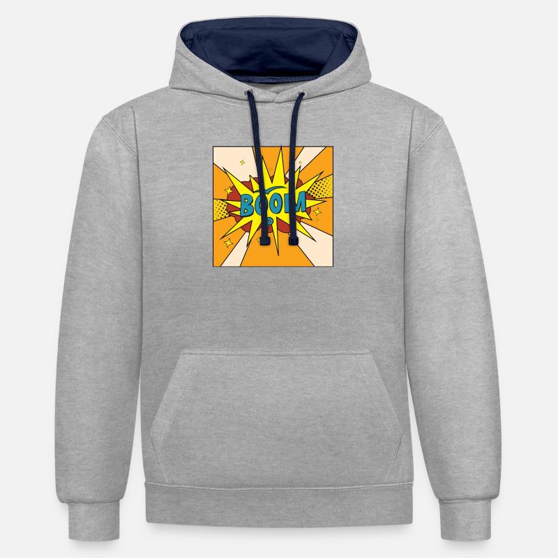 Boom Comic Explosion Stil - Kontrast-Hoodie - Grau meliert/Navy