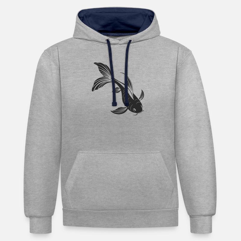 Conception élégante de silhouette de poisson - Sweat à capuche contrasté - gris chiné/bleu marine
